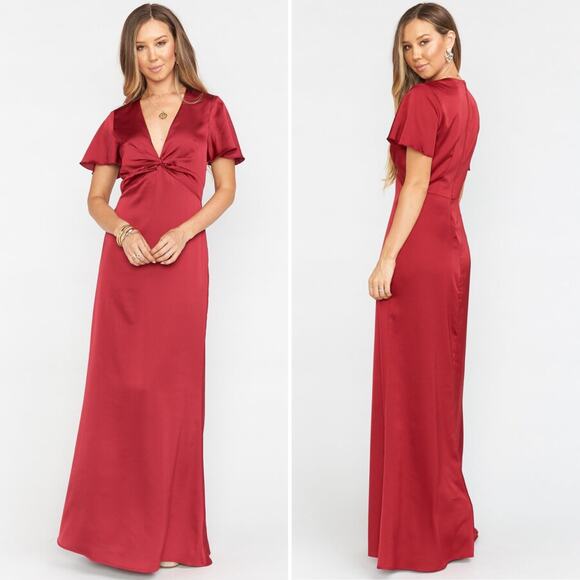 NWT Show Me Your Mumu Rome Twist Gown Ruby Luxe Satin Size Small Burgundy Red - Picture 2 of 15